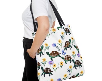 Turtle Girl 18" Tote Bag, Turtle Print Schoudertas, Turtle Portemonnee, Turtle Lover Bag, Turtle Carry All, Turtle Accessoires, Turtle Love