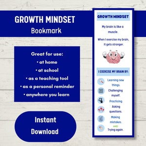 Growth Mindset Bookmarks, Growth Mindset, Growth Mindset Kids, Growth Mindset Classroom, Printable Bookmarks, Digital Bookmarks, Mindset