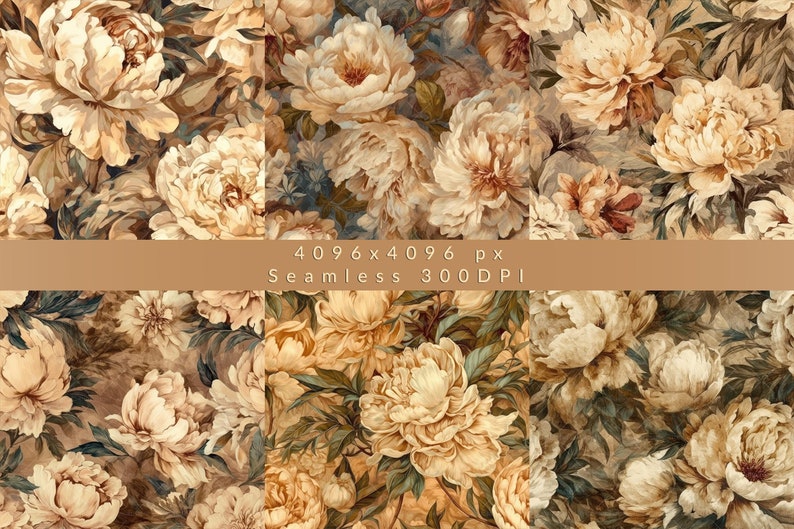 Beige Peony PNG Watercolor Seamless Pattern Peony Digital - Etsy
