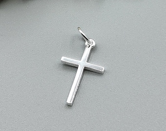 Dainty Sterling Silver Cross Charm, Thin Add-On Pendant (14mm)