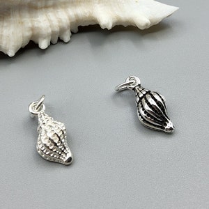 May include: Two silver shell charms, one with a smooth finish and the other with a textured finish, against a grey background.