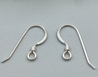 925 Sterling silver ear hooks, 21 gauge earring wires with coil, DIY jewellery making, Jewellery supplies