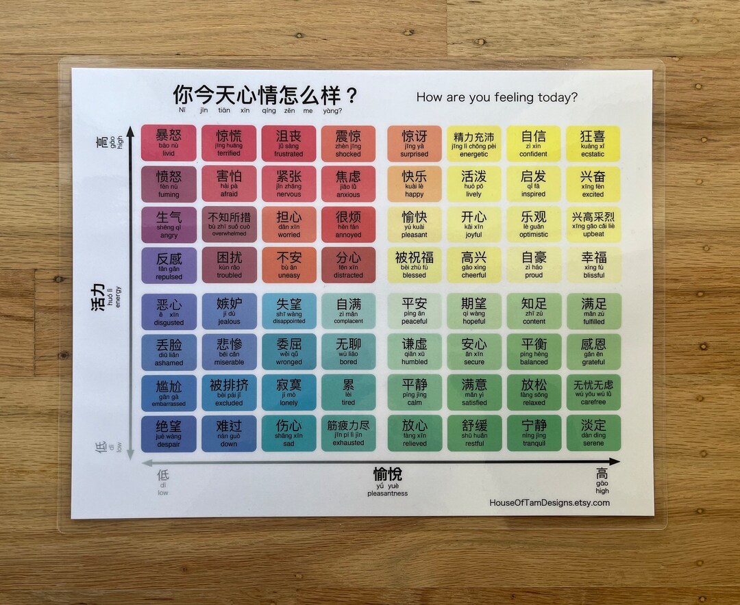 Chinese Mandarin Mood Meter Emotions for Kids Laminated Etsy