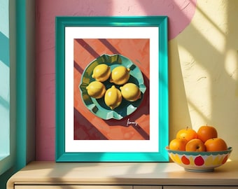 Lemon Wall Art Print | Mediterranean Citrus Kitchen Decor | Italian Fruit Poster | Foodie Gift | Printable Digital Download | Instant Print