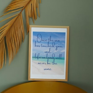 Ocean Quote Wall Art – “Once the Sea Has Touched Your Soul” Printable Coastal Decor, Beach Typography Digital Download