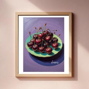Cherry Wall Art Printable | Realistic Oil Painting Fruit Poster | Kitchen Decor | Instant Download