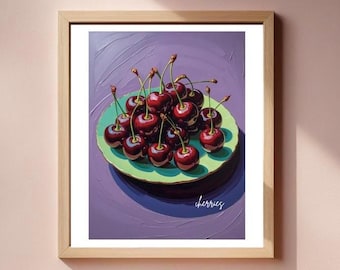 Cherry Wall Art Print | Fruit Still Life Poster | Botanical Kitchen Decor | Cottagecore Art | Printable Digital Download | Instant Print