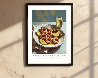 Calamari Wall Art Print | Mediterranean Kitchen Decor | Seafood Poster | Coastal Dining Room | Foodie Gift | Printable Digital Download