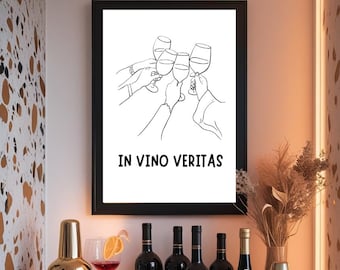 In Vino Veritas Wine Art Print – Minimalist Bar Cart Decor (Digital Download)