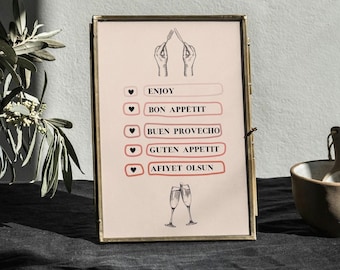 Enjoy the Meal Poster – Multilingual Kitchen Dining Room Art (Digital Download)