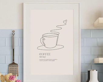Coffee Cup Line Art Print, Kitchen Wall Decor (Digital Download)