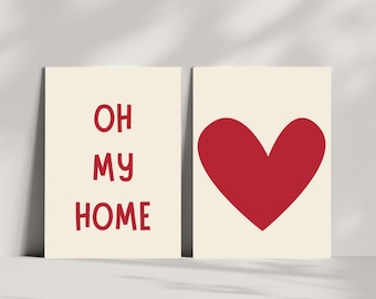 Red Heart & Typography Art Print Set – Minimalist Home Decor (Digital Download)