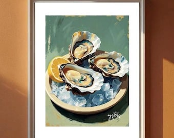 Oyster Wall Art Digital Print | Coastal Kitchen Decor | Seafood Nautical Dining Room Poster | Foodie Gift | Instant Download