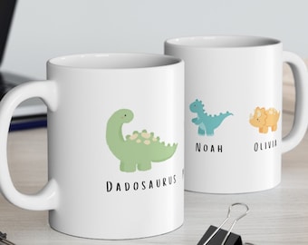 Caneca personalizada da família de dinossauros, nome personalizado das crianças, presente fofo e divertido para mamãe, papai, dia das mães, dia dos pais, café, chocolate quente, cacau, chá