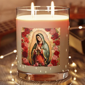 Our Lady of Guadalupe Blessing Candle, Mexico Decor, Scented Prayer Candle, Guadalup Virgin, Premium Full Glass,  Mexican Gift, Spanish