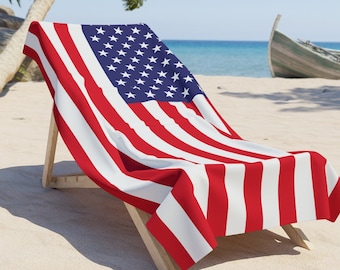 USA Flag Beach Towel, Patriotic Summer Pool Towel, Beachwear, 4th of July, Independence Day, Luxury Heavy Soft Towel, Fourth of July