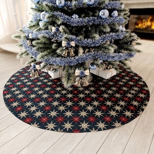 Rode en witte sneeuwvlok kerstboomrok: vakantiedecoratie
