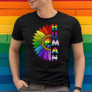 Human Pride Shirt, LGBT Transgender Equal Rights Rainbow, Peace Sunflower, Banned Books Activism, Pride Month Gift, Proud Mum