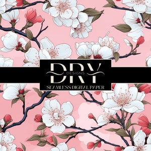 Fleurs roses de fleurs de cerisier Sakura, papier numérique artisanal sans couture, téléchargement immédiat, sublimation, floral japonais automne printemps, usage commercial