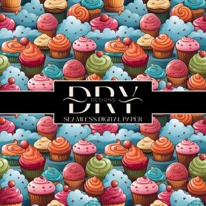Fun Cute & Colorful Cupcakes, SEAMLESS Craft Digital Paper, Instant Download, Sublimation, Cartoon Candy Sweet Birthday Cake, Commercial Use