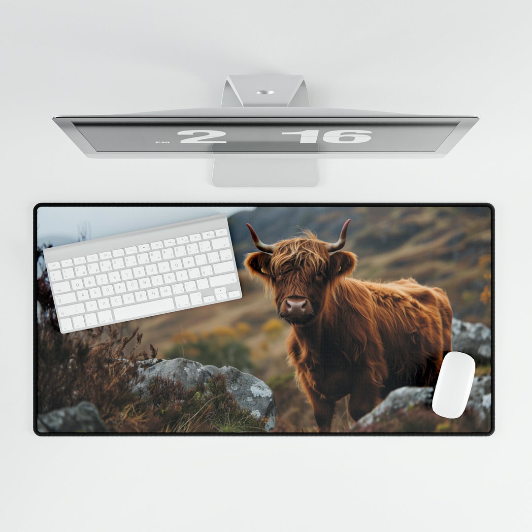 Highland Cow Desk Mat, Cottagecore Calf Gaming Mouse Pad, Aesthetic ...