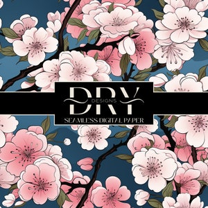 Blaue Sakura Kirschblüte Blume, SEAMLESS Craft Digital Paper, Instant Download, Sublimation, japanische Blumen Herbst Frühling, KOMMERZIELLE NUTZUNG