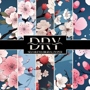 5x flores em pacote de flor de cerejeira azul, papel digital artesanal SEM EMENDA, download instantâneo, sublimação, primavera floral japonesa, USO COMERCIAL