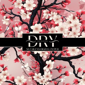 Rosa Sakura-Kirschblüten-Blumen, SEAMLESS Craft Digital Paper, Instant Download, Sublimation, japanische Blumen Herbst Frühling, KOMMERZIELLE NUTZUNG