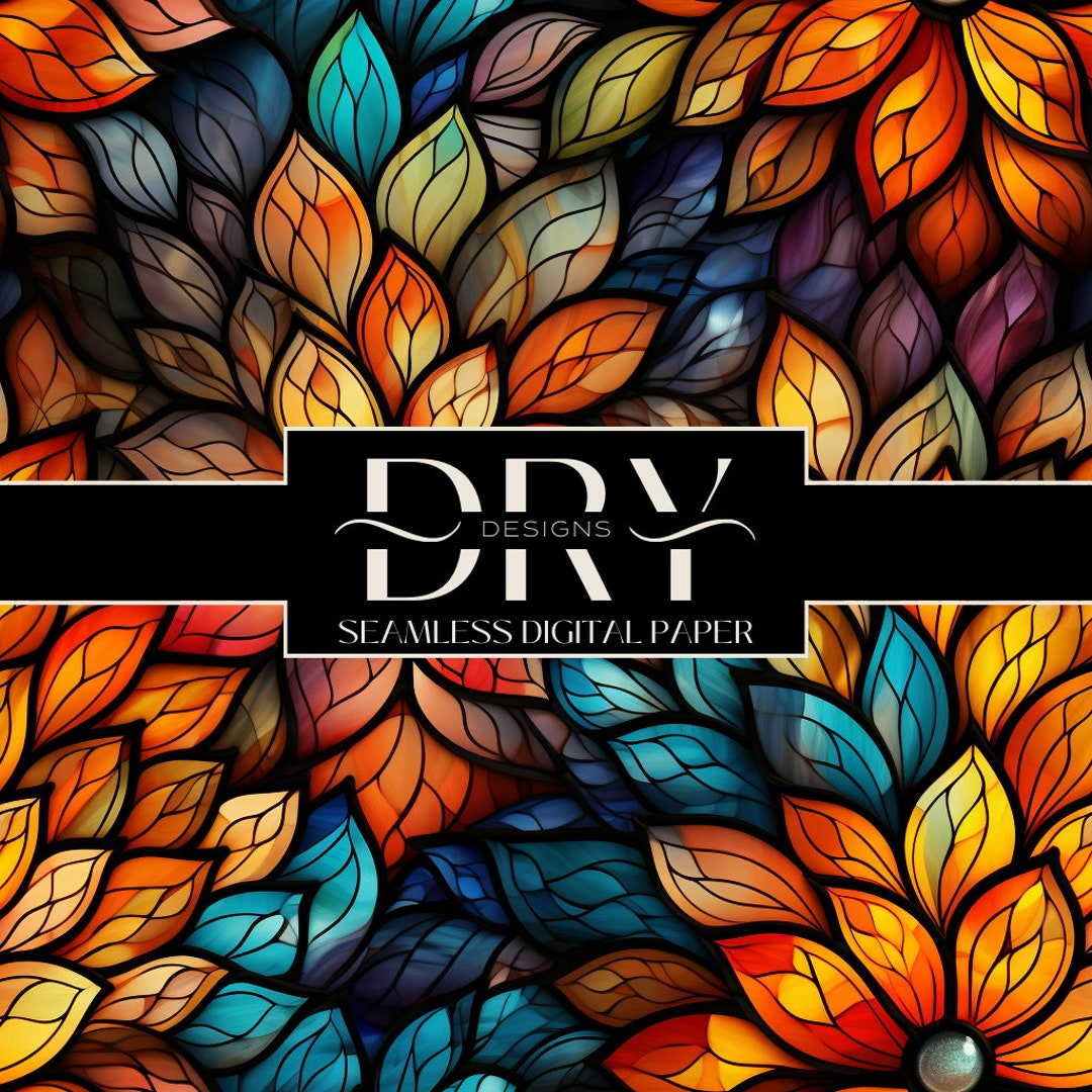 Vibrant Stained Glass Flowers, SEAMLESS Craft Digital Paper, Instant ...