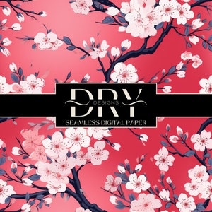 Rosa Sakura Kirschblüten Blumen, SEAMLESS Craft digitales Papier, Instant Download, Sublimation, japanische Blumen Herbst Frühling, KOMMERZIELLE NUTZUNG