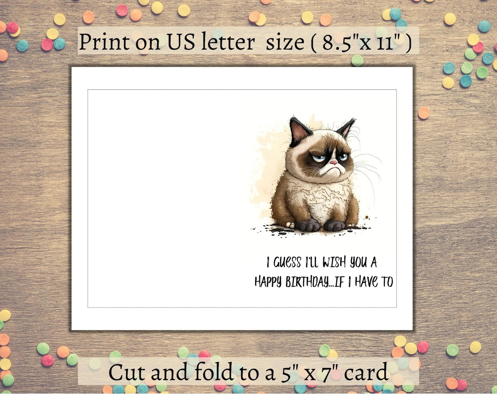 Funny Birthday Card Printable Birthday Card Cat Birthday Card Sarcastic ...