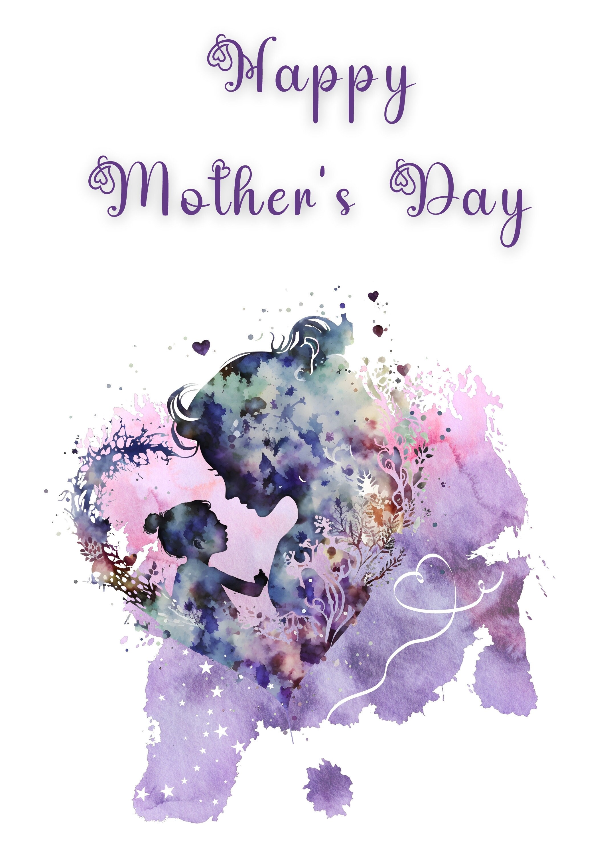 Mother's Day Printable Card / Mother and Child Printable Card / Abstract Heart Shape With a ...