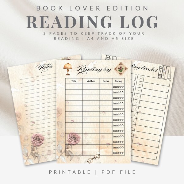 Reading Log | A5 & A4 Printable Planner Inserts | Book Tracker  PDF | Vintage Book Checklist  | Vintage  Reading Tracker |Digital Download