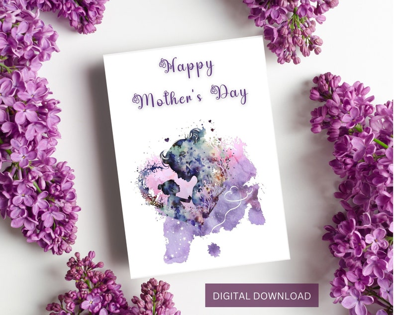 Mother's Day Printable Card / Mother and Child Printable Card / Abstract Heart Shape With a ...
