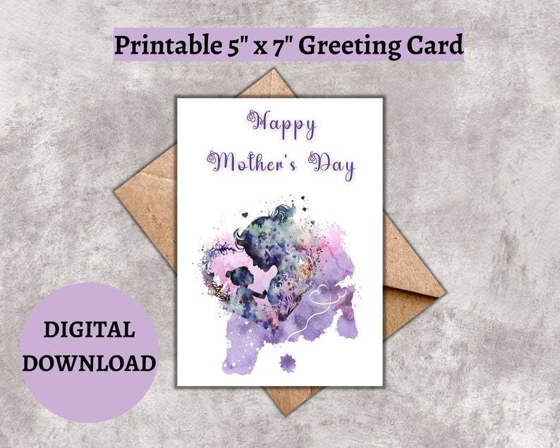 Mother's Day Printable Card / Mother and Child Printable Card / Abstract Heart Shape With a ...