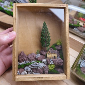 Miniature Cottage House, Terrarium Decor, Pre-assembled kit, Moss Terrarium, Enchanted Forest, Fairy Garden, Booknook Diorama (box included)