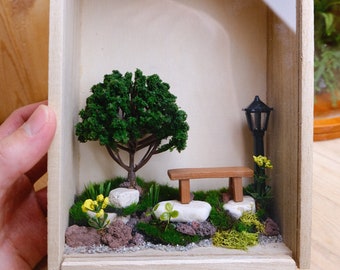Tiny Bench Handmade Art Miniature Forest Tree Terrarium Art Diorama Design
