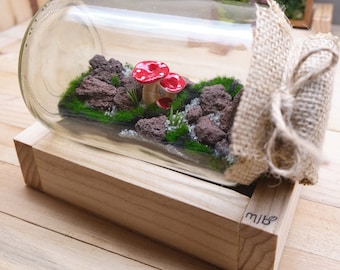 Mushroom Art, Terrarium Decor, Fairy Garden Fairy, DIY Resin Kit, Diorama Accessories, Miniature Figure, Pre-assembled kit w/ wood base