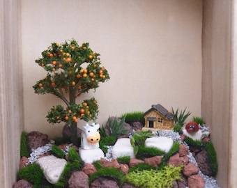 Booknook Diorama Miniature for Dollhouse Mini Landscape Tiny Town Handmade Art Tiny Houses Fairy Garden Resins Crafts Artwork for Bedroom