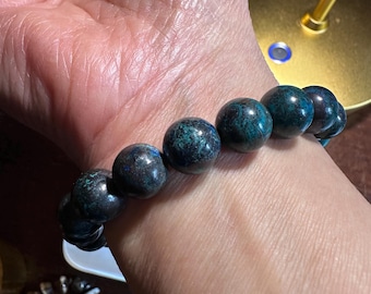 Chrysocolla Green Beaded Bracelet with Azurite-Malachite Stones – Unisex Natural Stone Jewelry