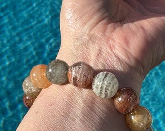 Premium Natural Lodolite (Four Seasons Phantom Quartz) Smooth Round Gemstone Beads