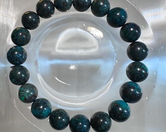 Chrysocolla Green Beaded Bracelet with Azurite-Malachite Stones – Unisex Natural Stone Jewelry