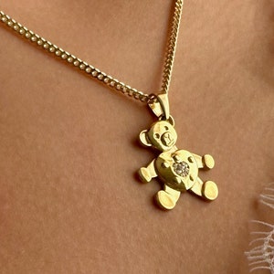 Sterling Silver Teddy Bear Necklace: Zircon Heart Charm, Kids Jewelry