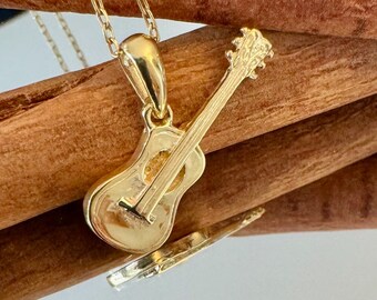 Sterling Silver Acoustic Guitar Necklace: Music Lover Gift