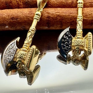 Sterling Silver Viking Axe Necklace: Double-Sided Zircon Stone Pendant