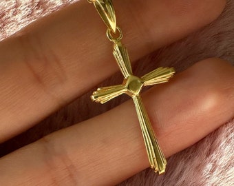 Gold-Tone Cross Necklace, Christian Necklace, Cross Pendant, 925 Sterling Silver Cross Jewelry, Unisex Charm