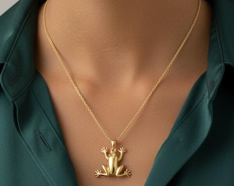 Sterling Silver Frog Pendant Necklace: Gold Accent, Animal Charm