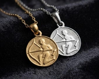 Collier Sagittaire en argent sterling : breloque zodiaque plaqué or