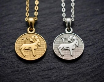 Sterling Silver Minimalist Aries Zodiac Coin Pendant : Gold-Plated Charm