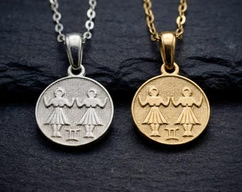 Naszyjnik ze srebra próby 925 z symbolem zodiaku Bliźnięta: pozłacany charms, prezent urodzinowy